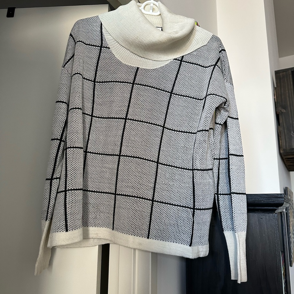 Cowl Neck Grid Sweater